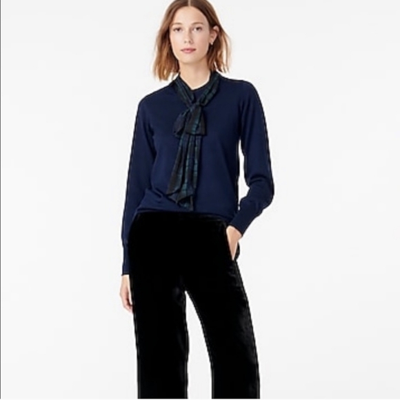 🎉Host Pick🎉 J Crew Merino mockneck sweater with tartan scarf tie - Picture 2 of 11